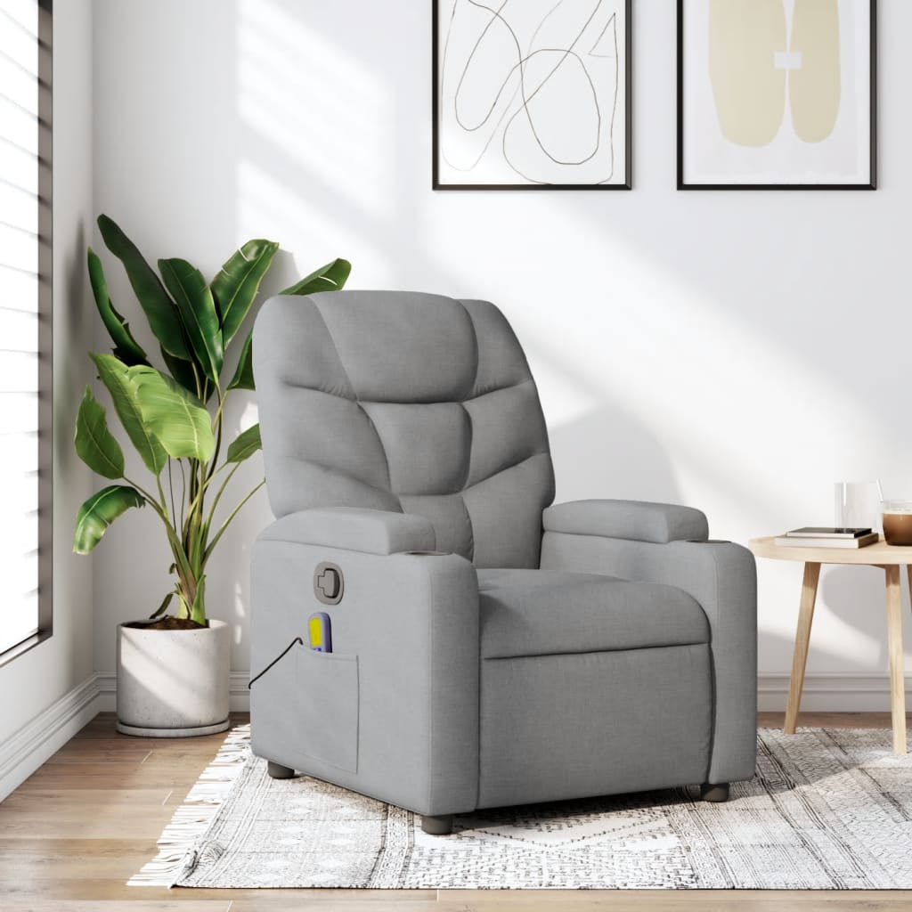 Massage Recliner Chair Light Grey Fabric