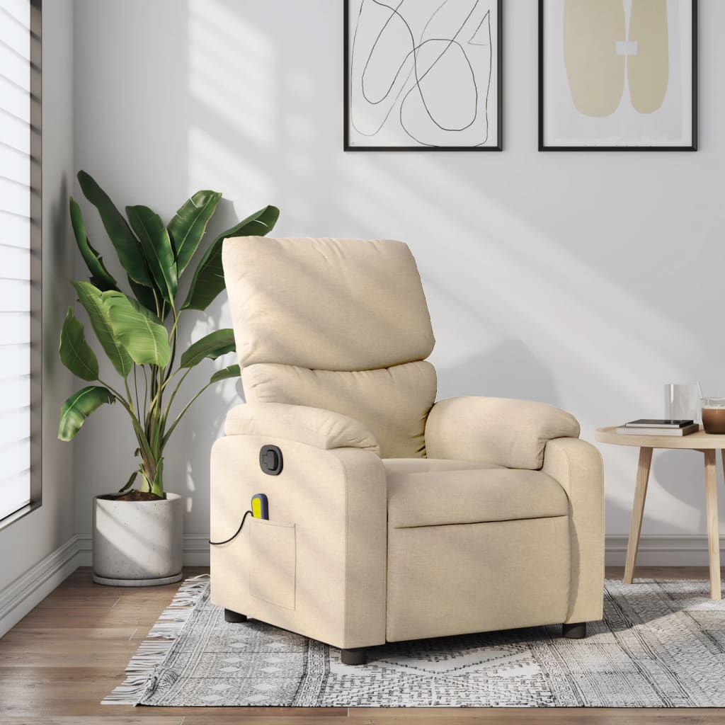 Massage Recliner Chair Cream Fabric