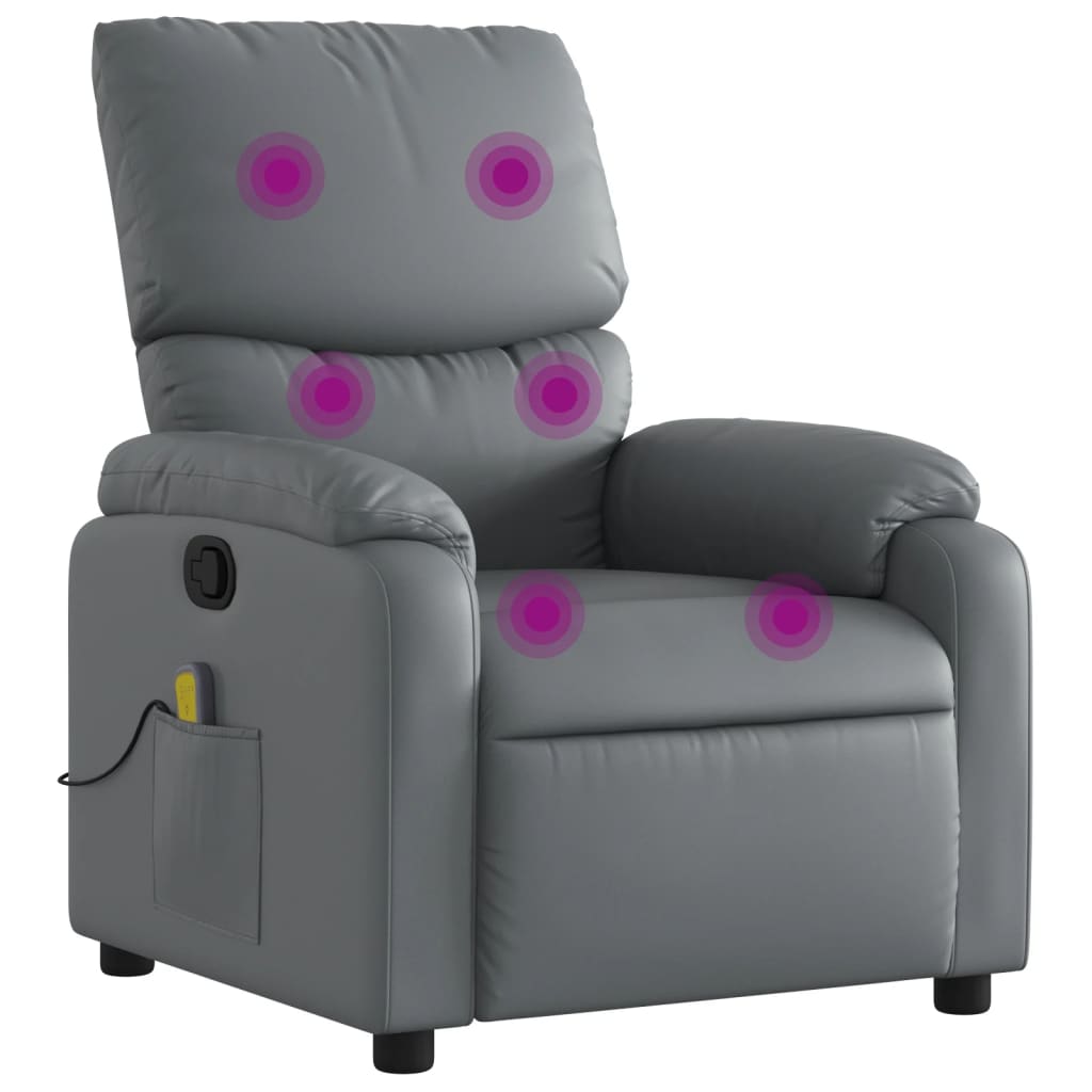 Massage Recliner Chair Grey Faux Leather