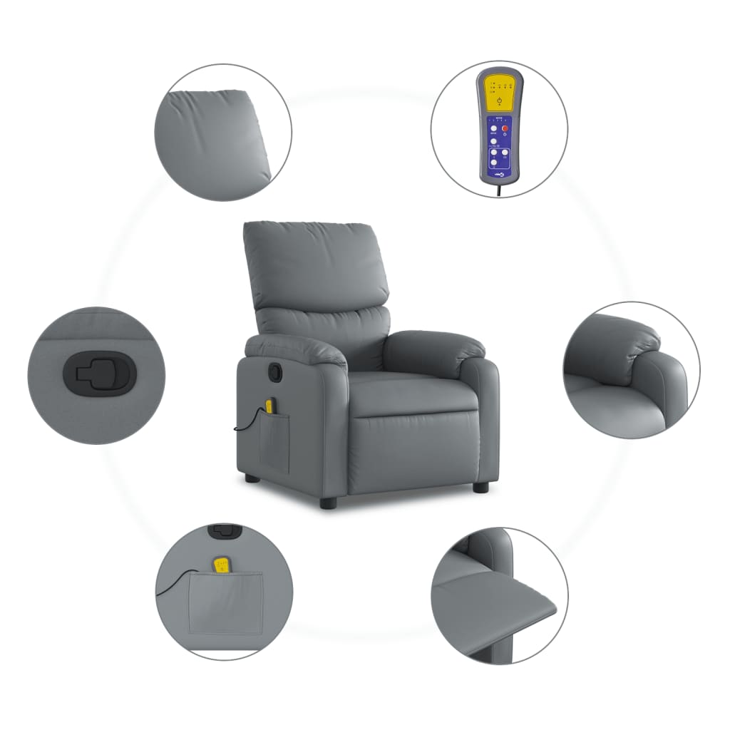 Massage Recliner Chair Grey Faux Leather