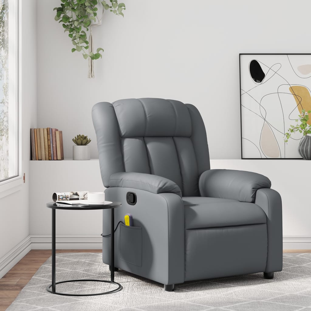 Massage Recliner Chair Grey Faux Leather