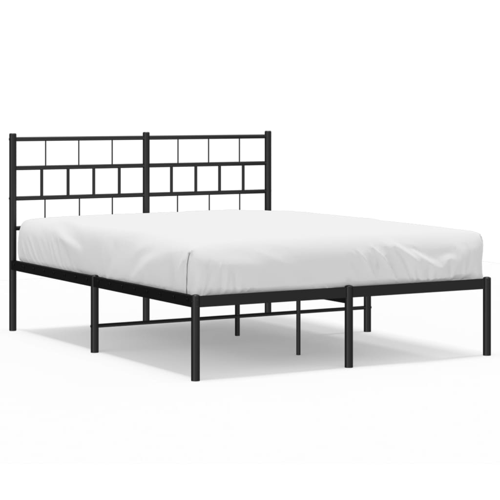 Metal Bed Frame without Mattress with Headboard Black 135x190 cm