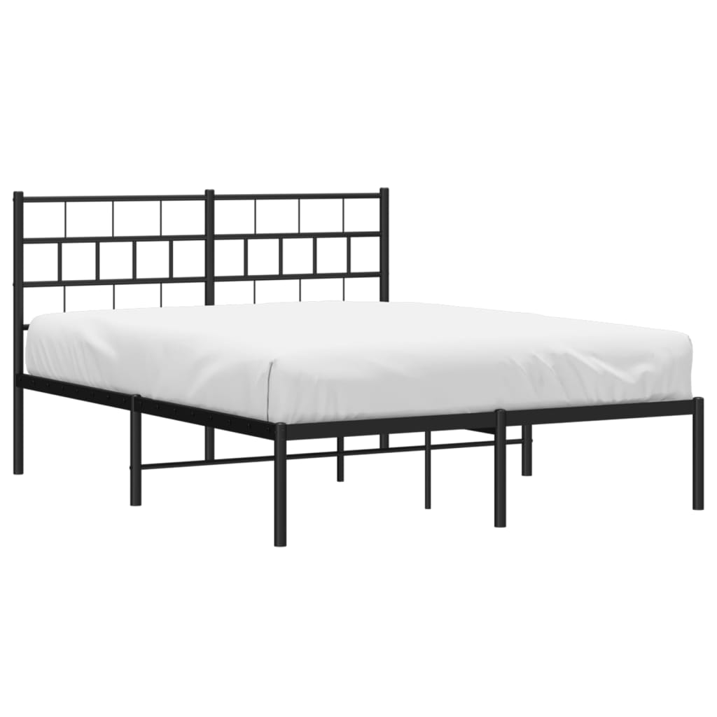 Metal Bed Frame without Mattress with Headboard Black 135x190 cm