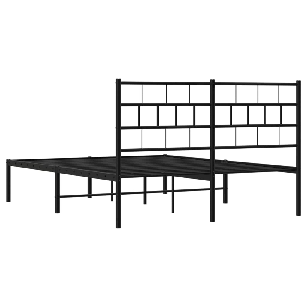 Metal Bed Frame without Mattress with Headboard Black 135x190 cm