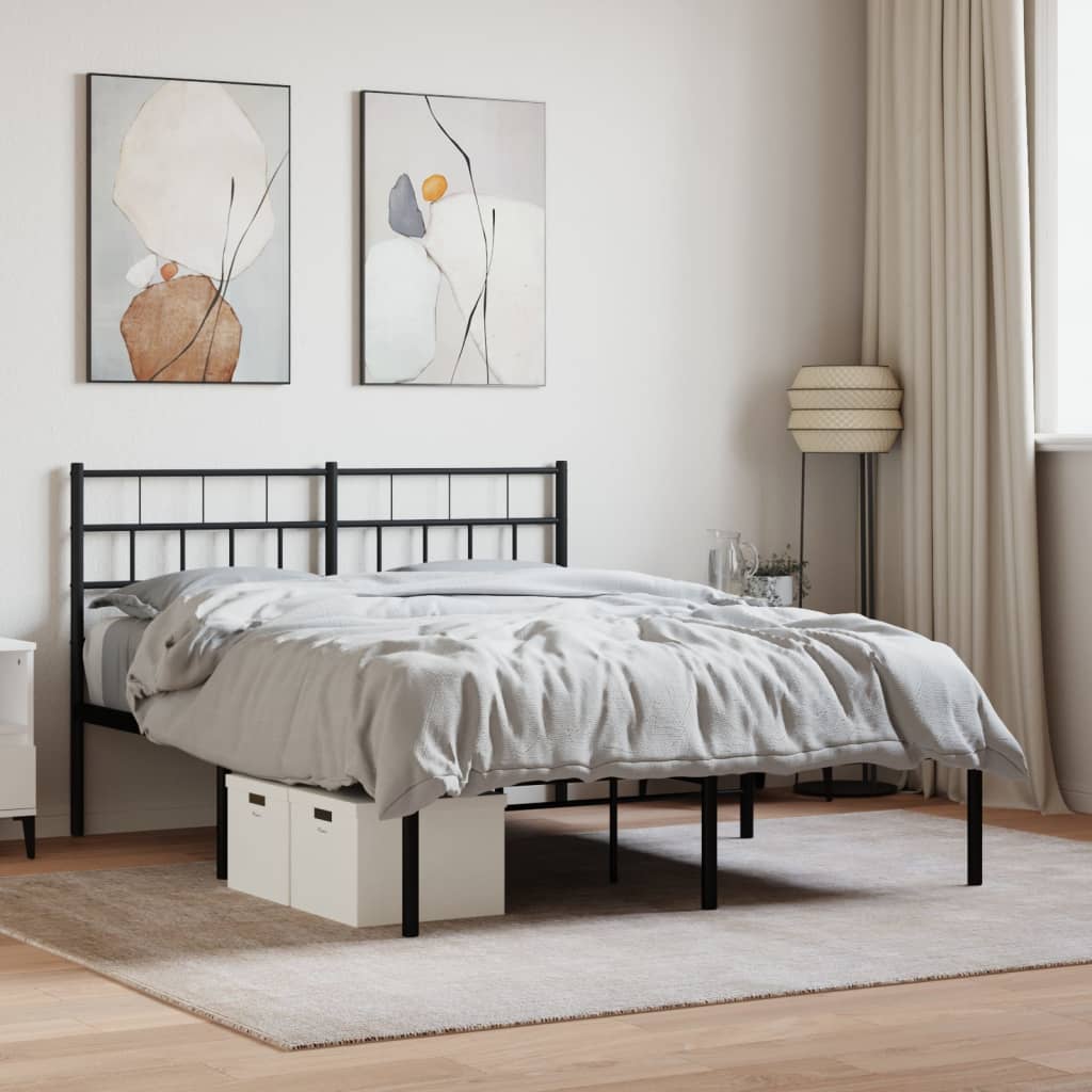 Metal Bed Frame without Mattress with Headboard Black 135x190 cm