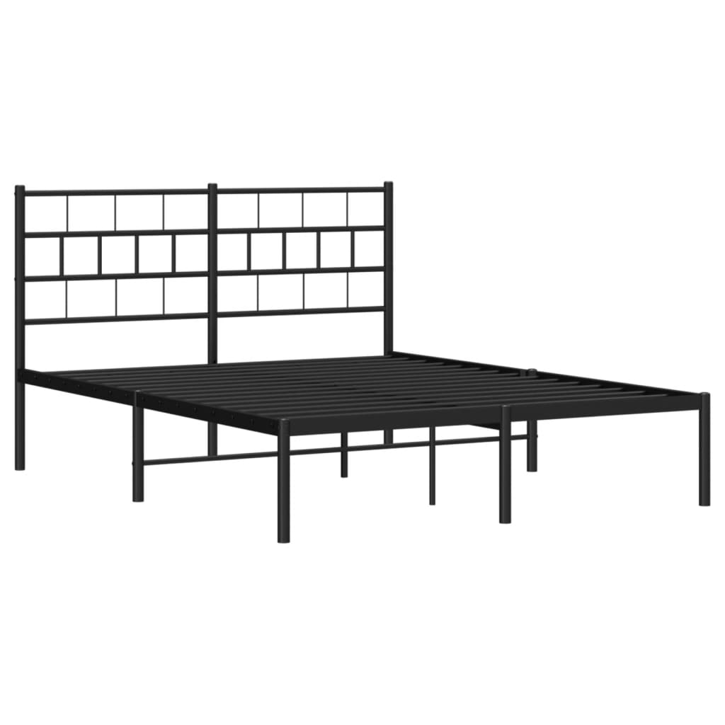 Metal Bed Frame without Mattress with Headboard Black 150x200 cm