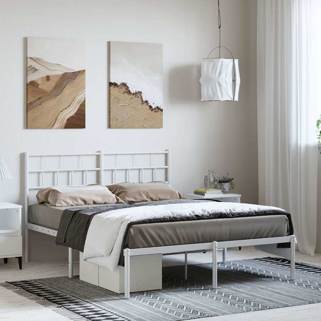 Metal Bed Frame without Mattress with Headboard White 150x200 cm