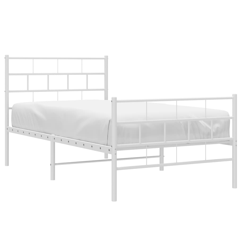 Metal Bed Frame without Mattress with Footboard White 90x190 cm