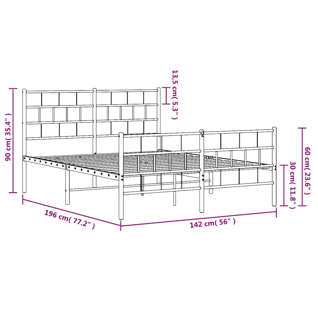 Metal Bed Frame without Mattress with Footboard White 135x190 cm