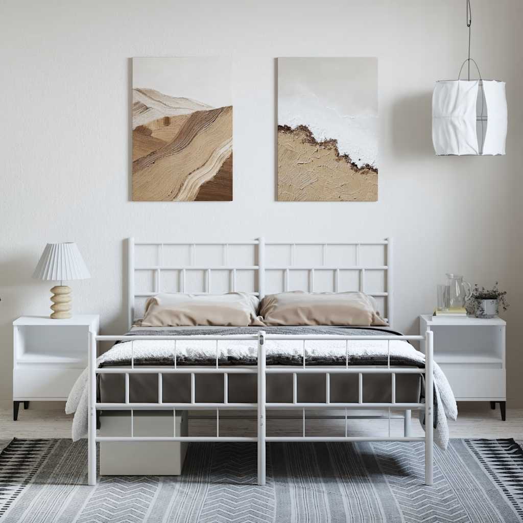 Metal Bed Frame without Mattress with Footboard White 150x200 cm