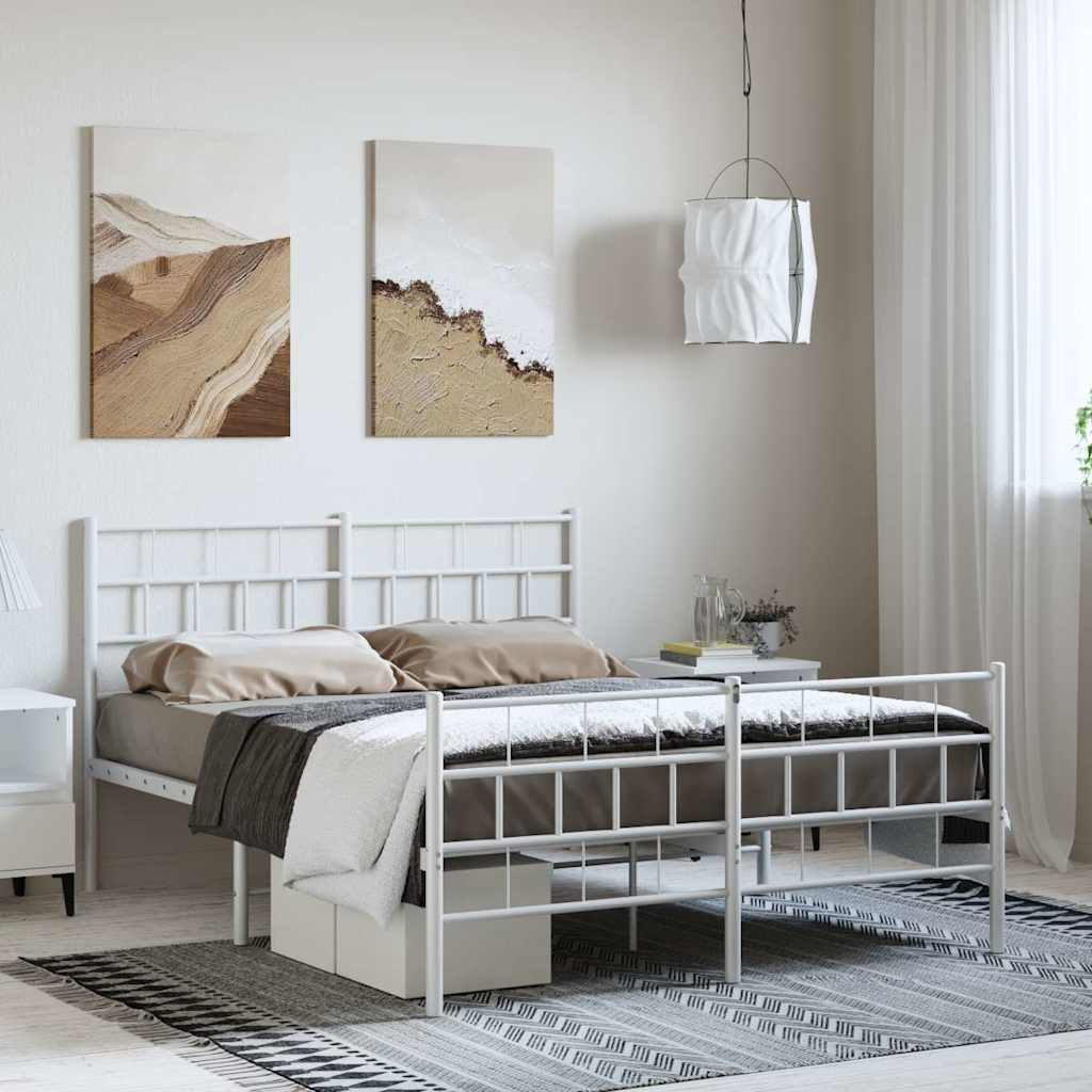 Metal Bed Frame without Mattress with Footboard White 150x200 cm