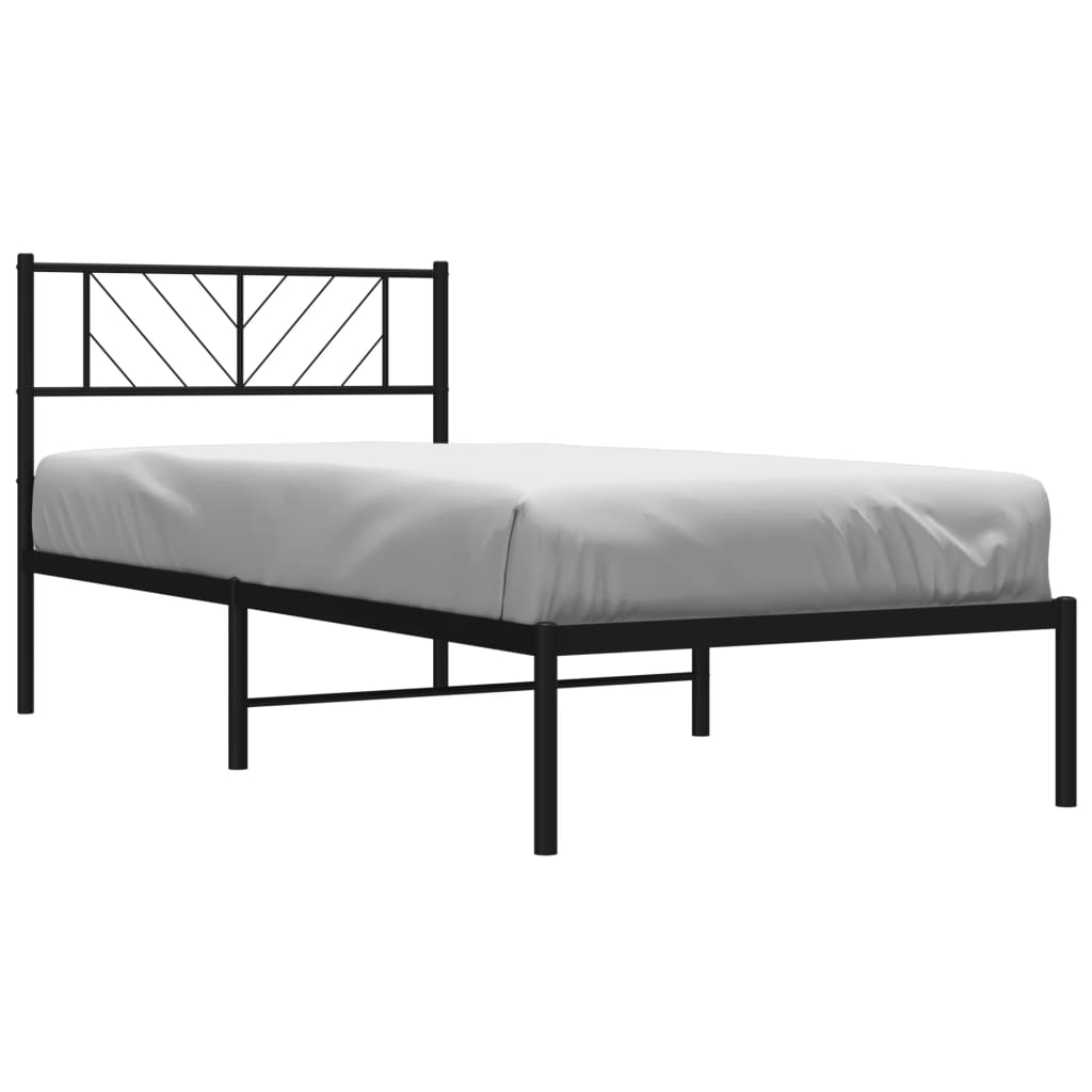 Metal Bed Frame without Mattress with Headboard Black 90x190 cm