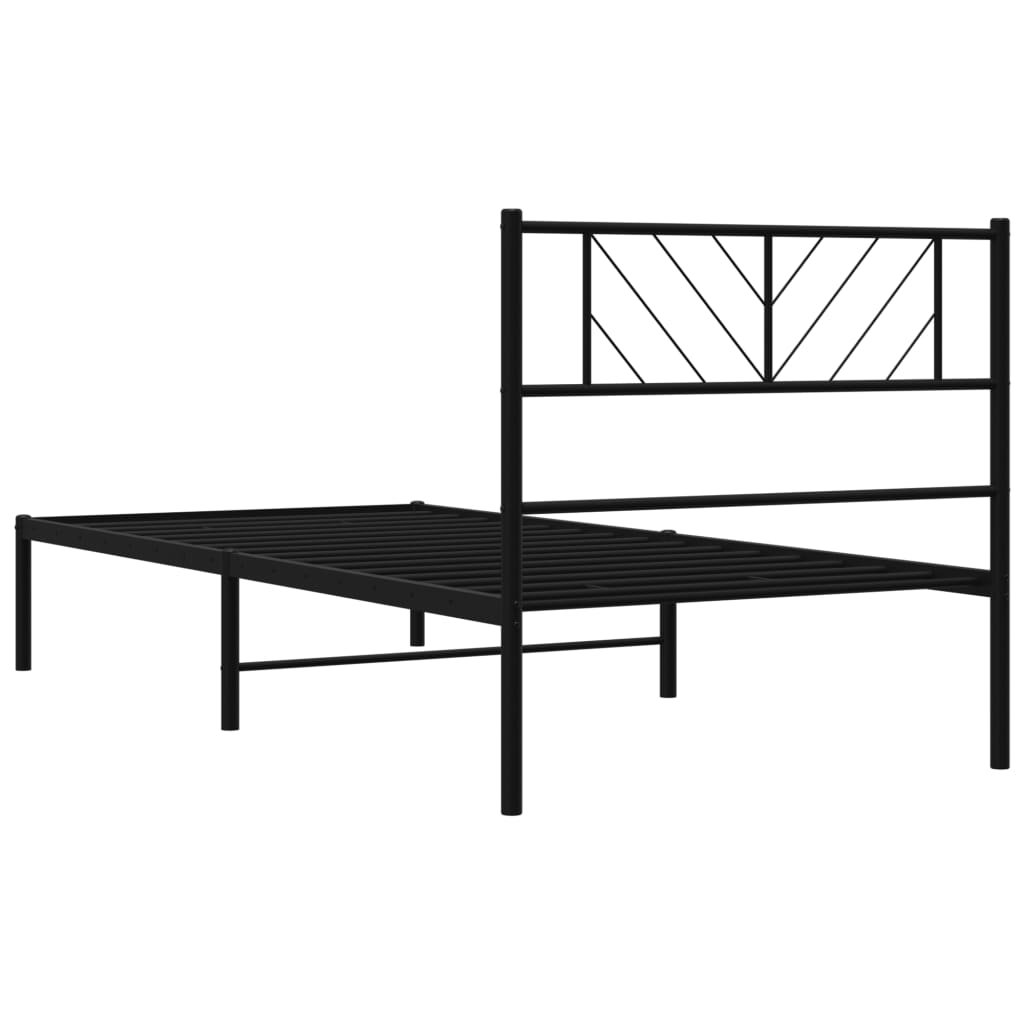 Metal Bed Frame without Mattress with Headboard Black 90x190 cm