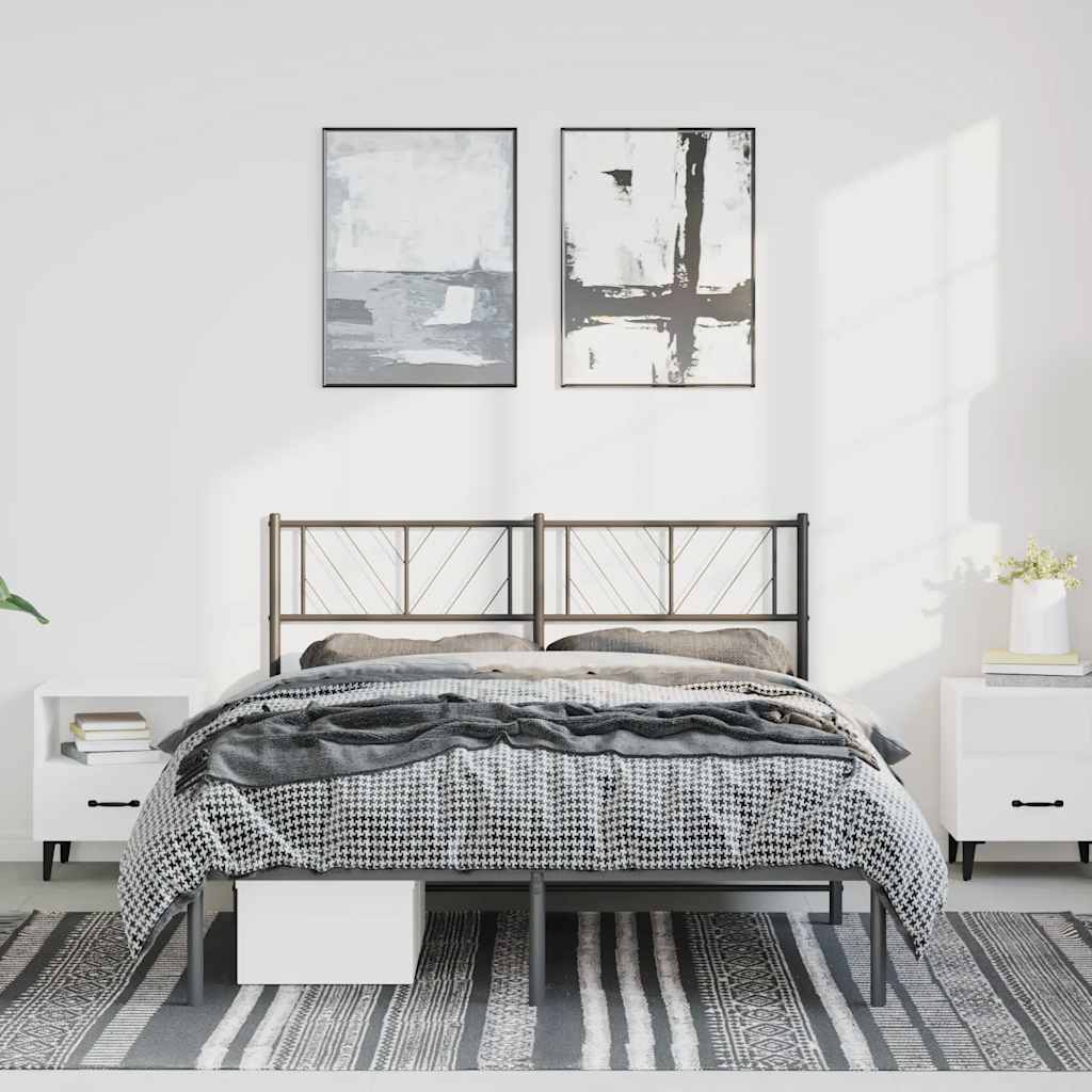 Metal Bed Frame without Mattress with Headboard Black 150x200 cm