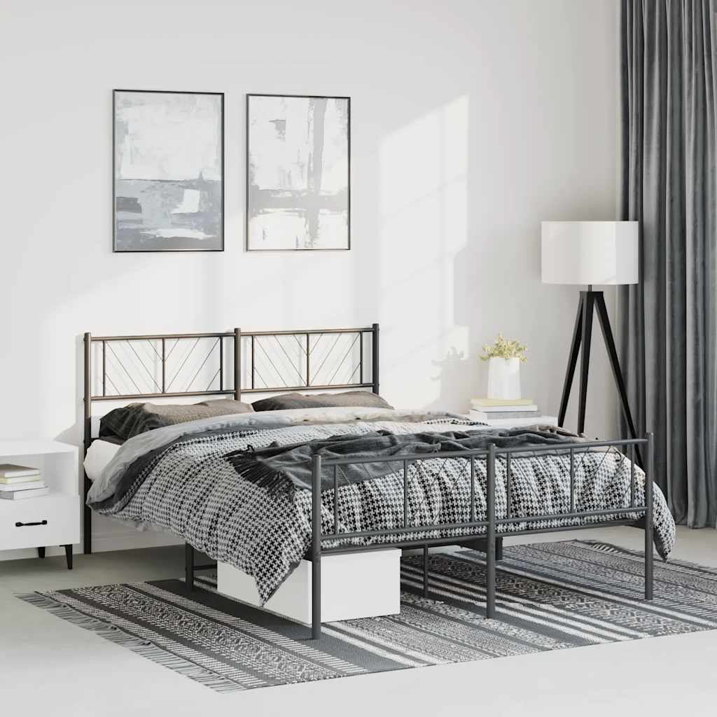 Metal Bed Frame without Mattress with Footboard Black 135x190 cm