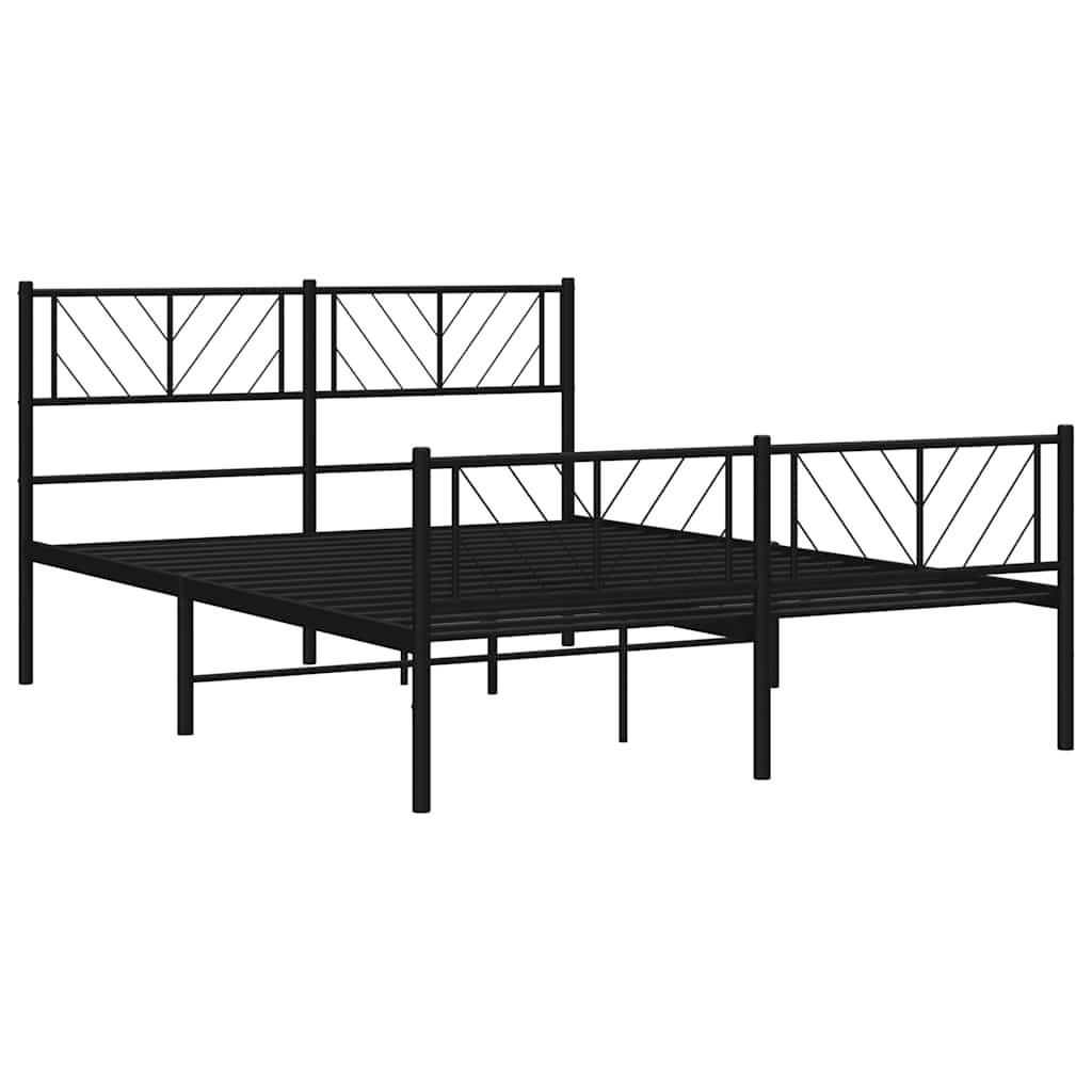 Metal Bed Frame without Mattress with Footboard Black 135x190 cm