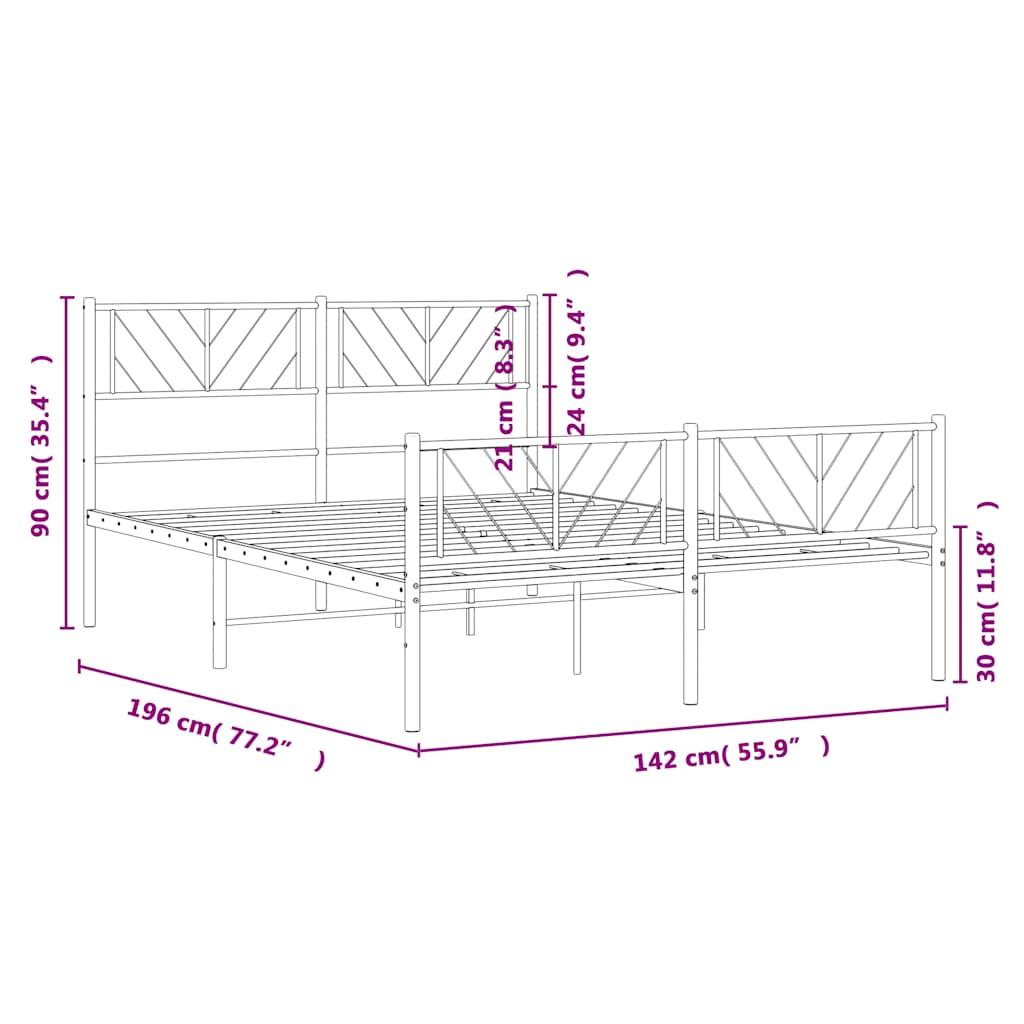 Metal Bed Frame without Mattress with Footboard Black 135x190 cm