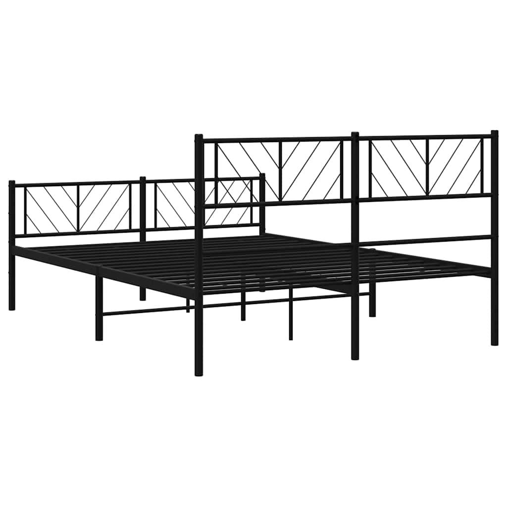 Metal Bed Frame without Mattress with Footboard Black 150x200 cm