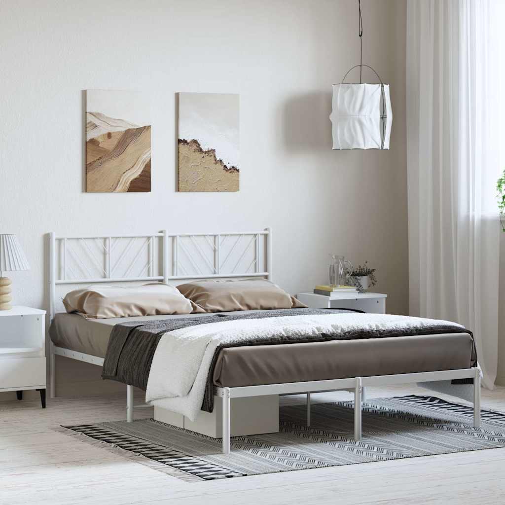 Metal Bed Frame without Mattress with Headboard White 150x200 cm