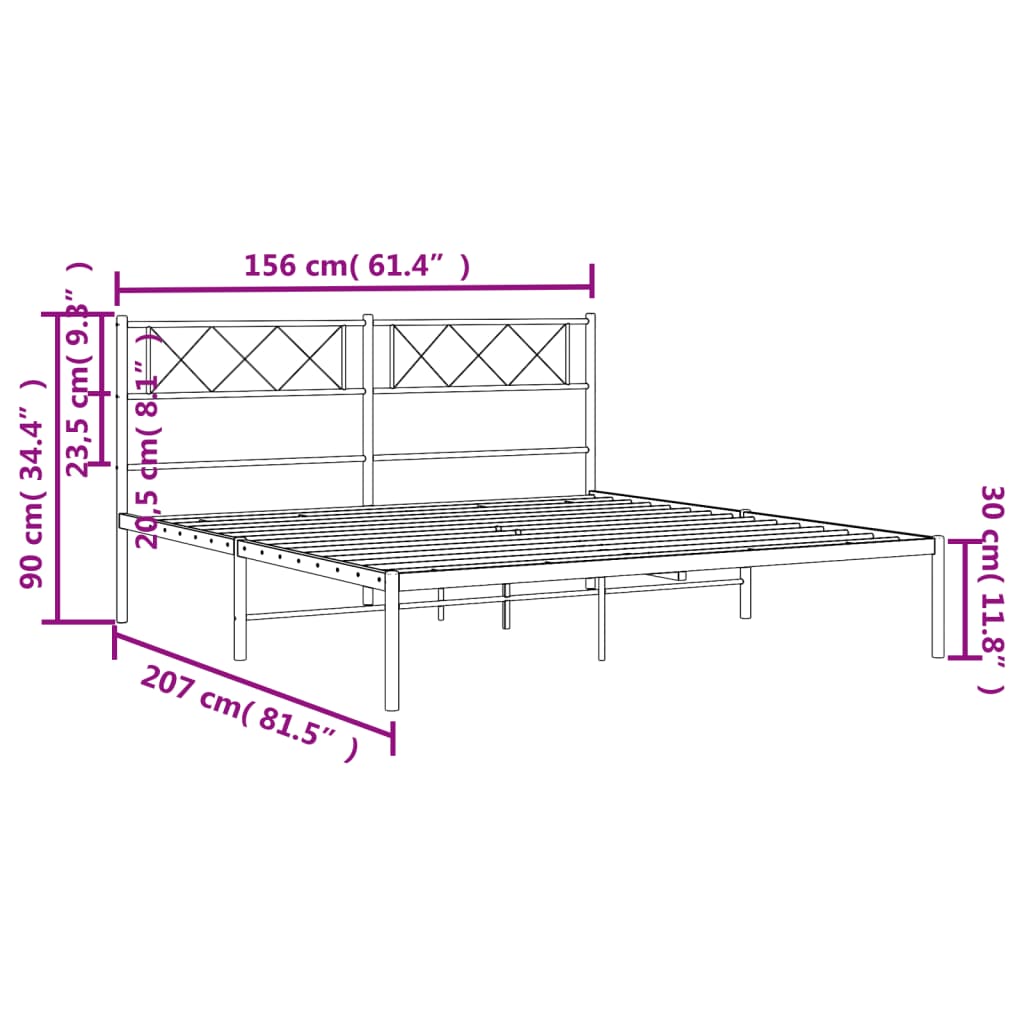 Metal Bed Frame without Mattress with Headboard Black 150x200 cm