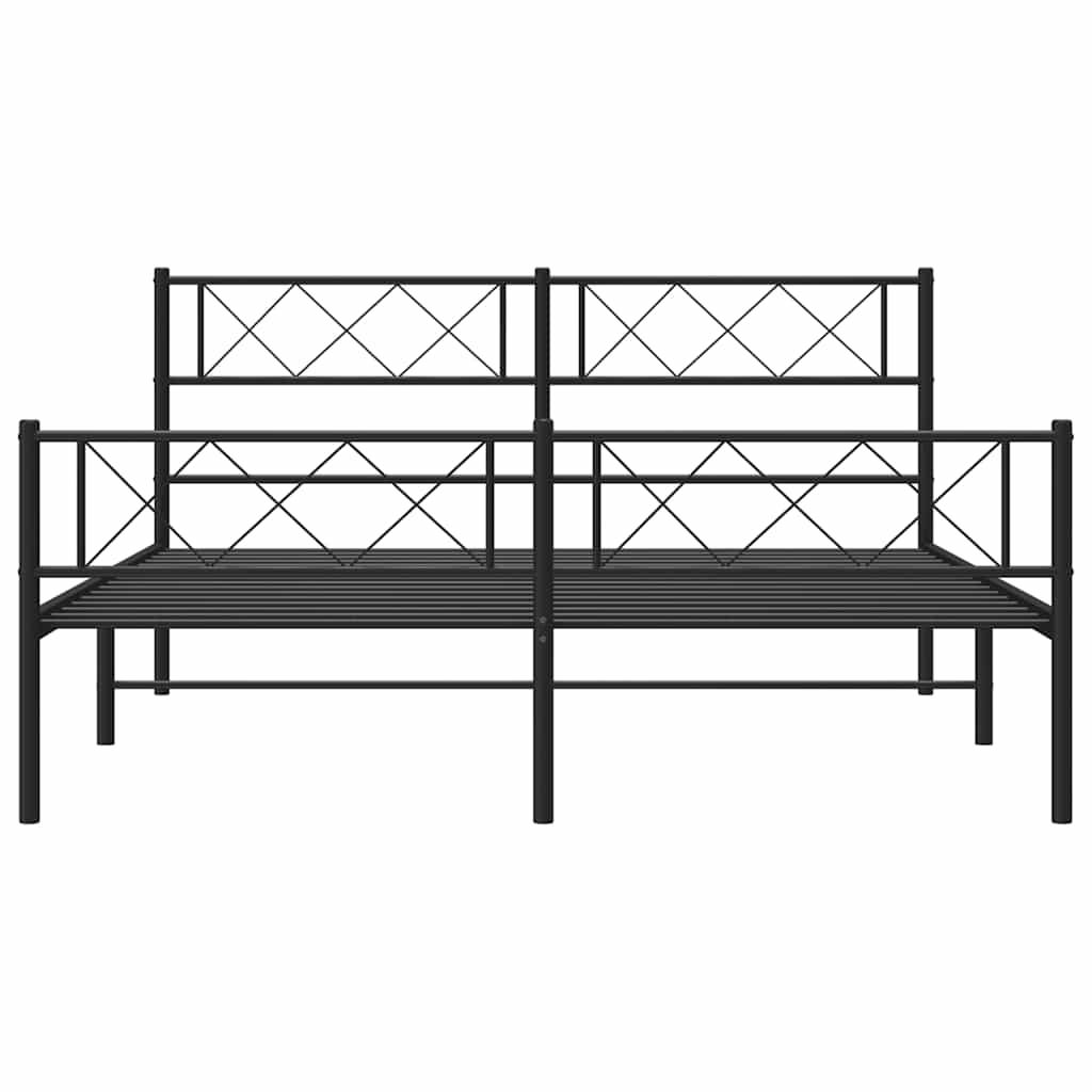 Metal Bed Frame without Mattress with Footboard Black 135x190 cm
