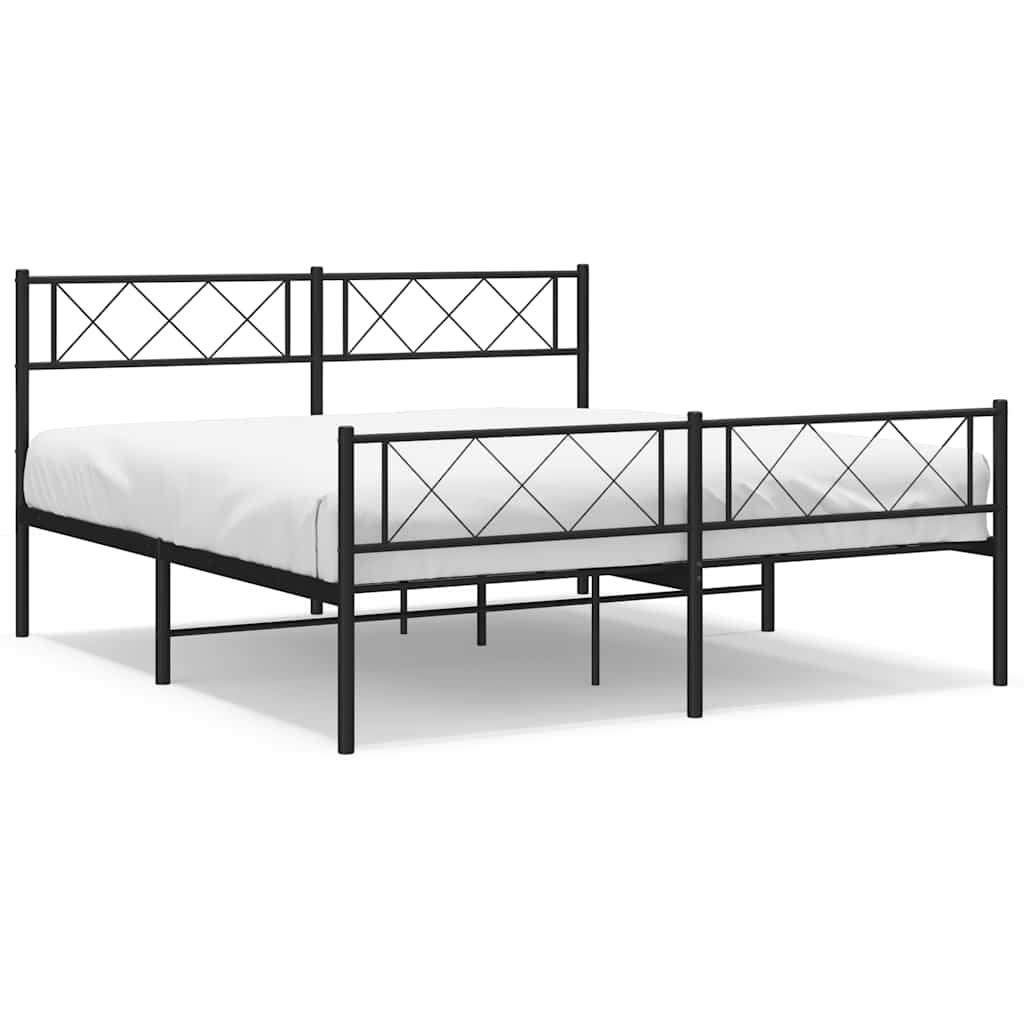 Metal Bed Frame without Mattress with Footboard Black 150x200 cm