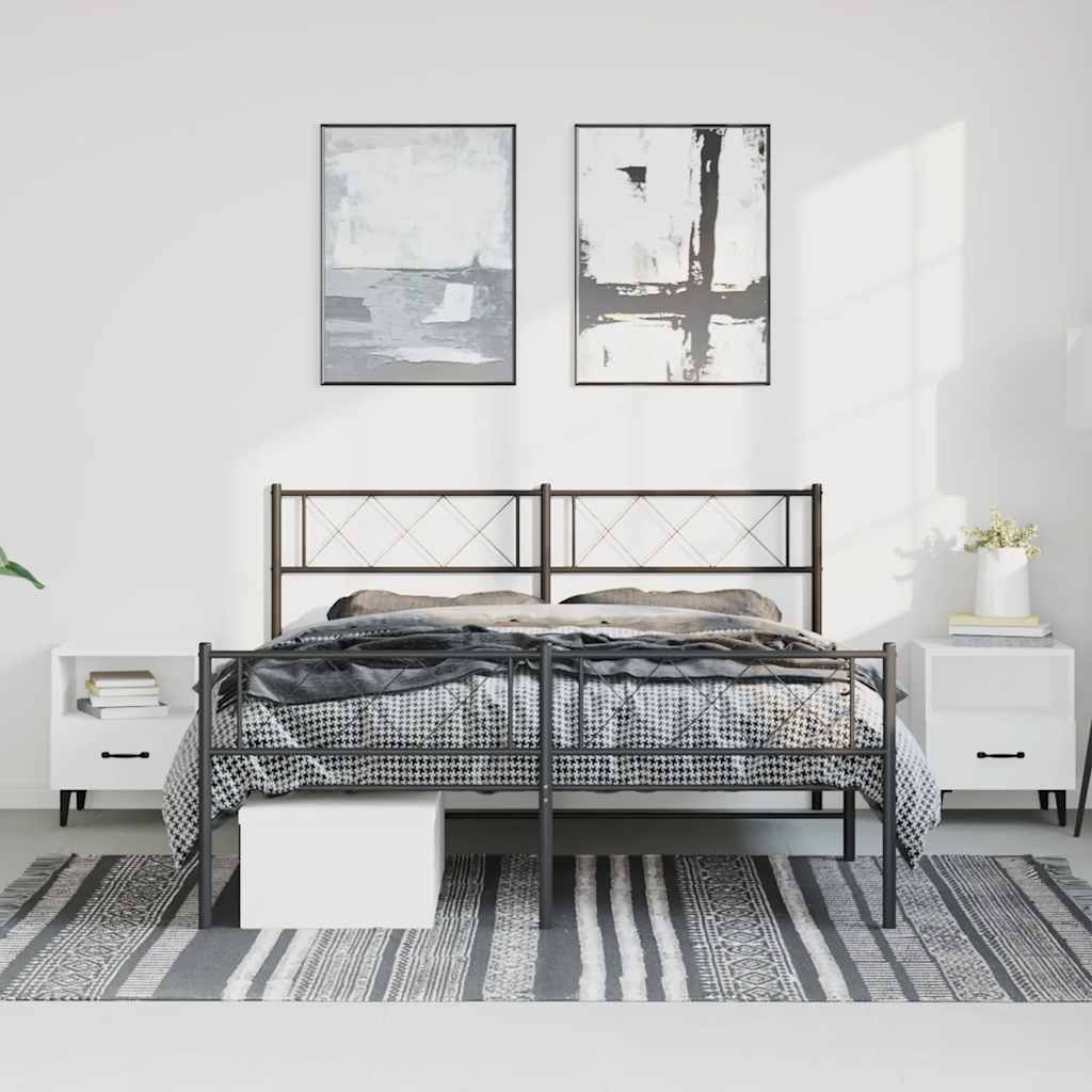 Metal Bed Frame without Mattress with Footboard Black 150x200 cm