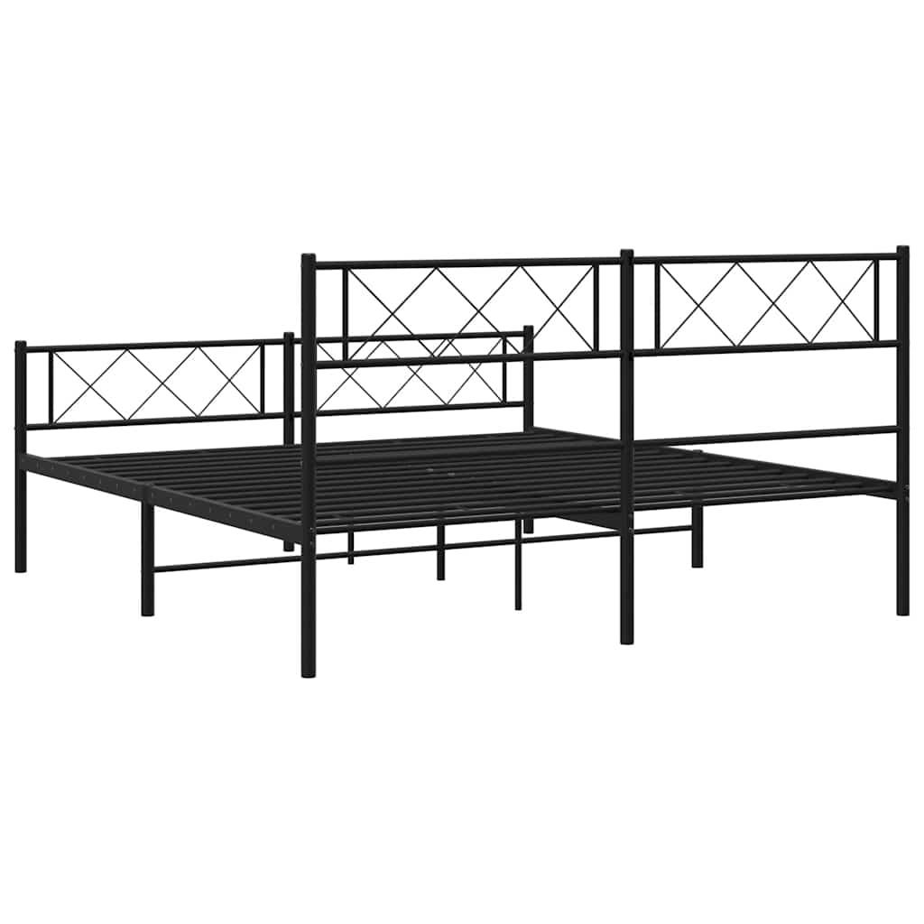 Metal Bed Frame without Mattress with Footboard Black 150x200 cm