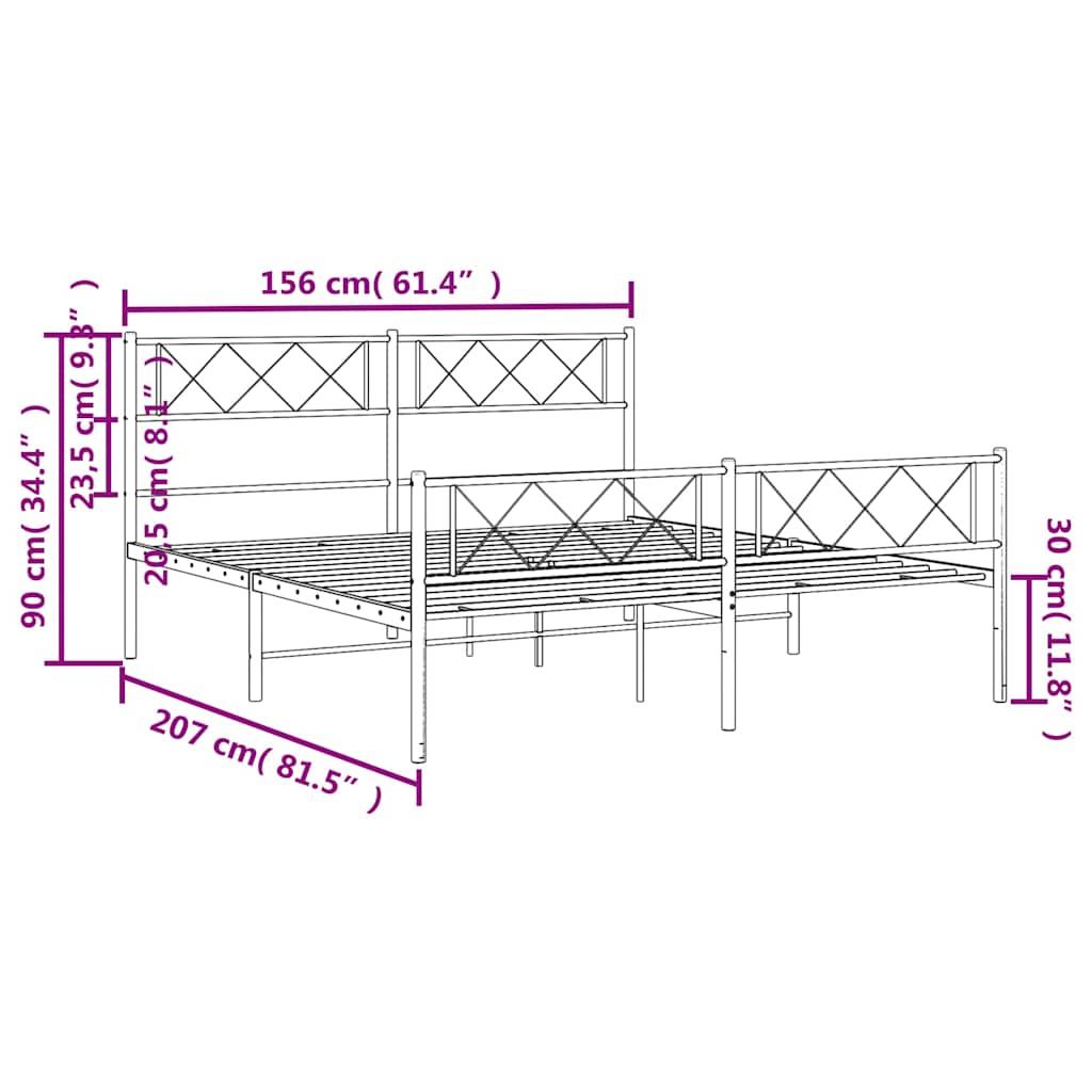 Metal Bed Frame without Mattress with Footboard Black 150x200 cm