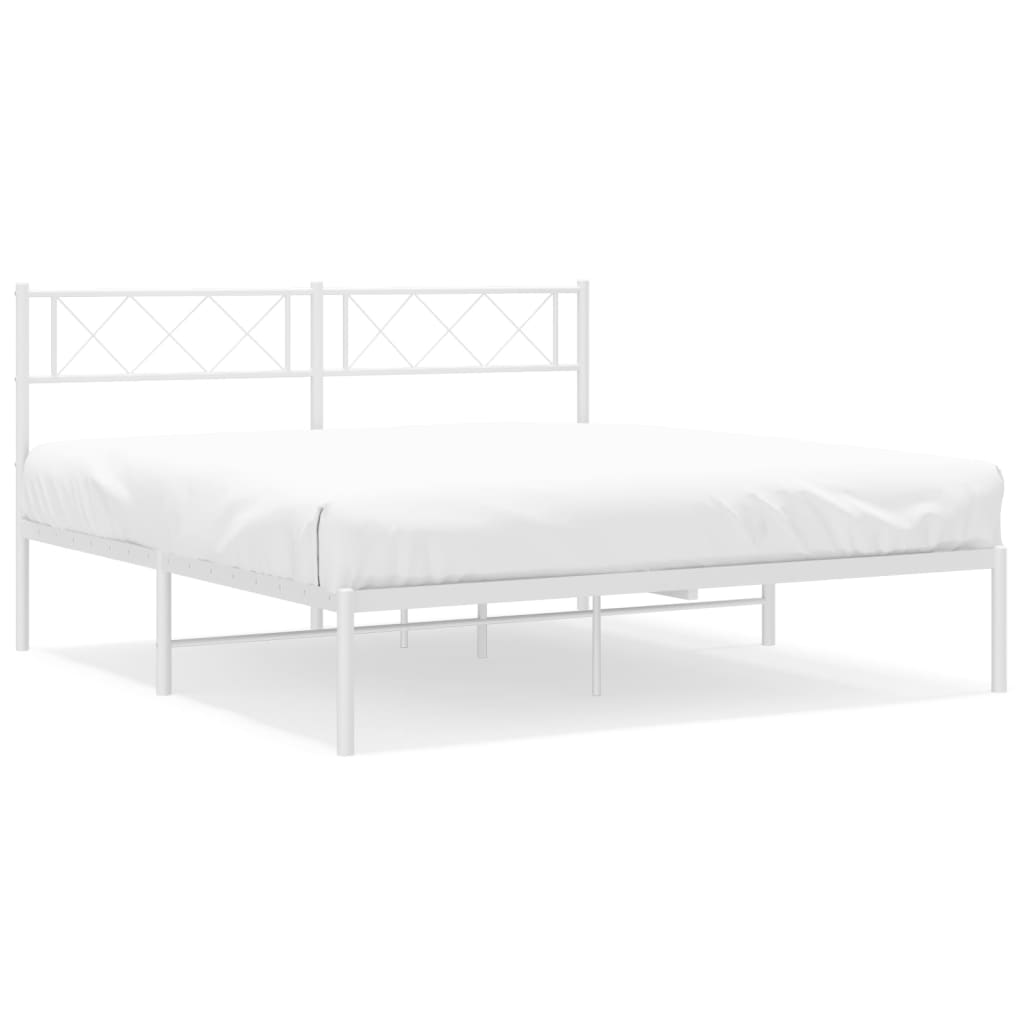 Metal Bed Frame without Mattress with Headboard White 135x190 cm