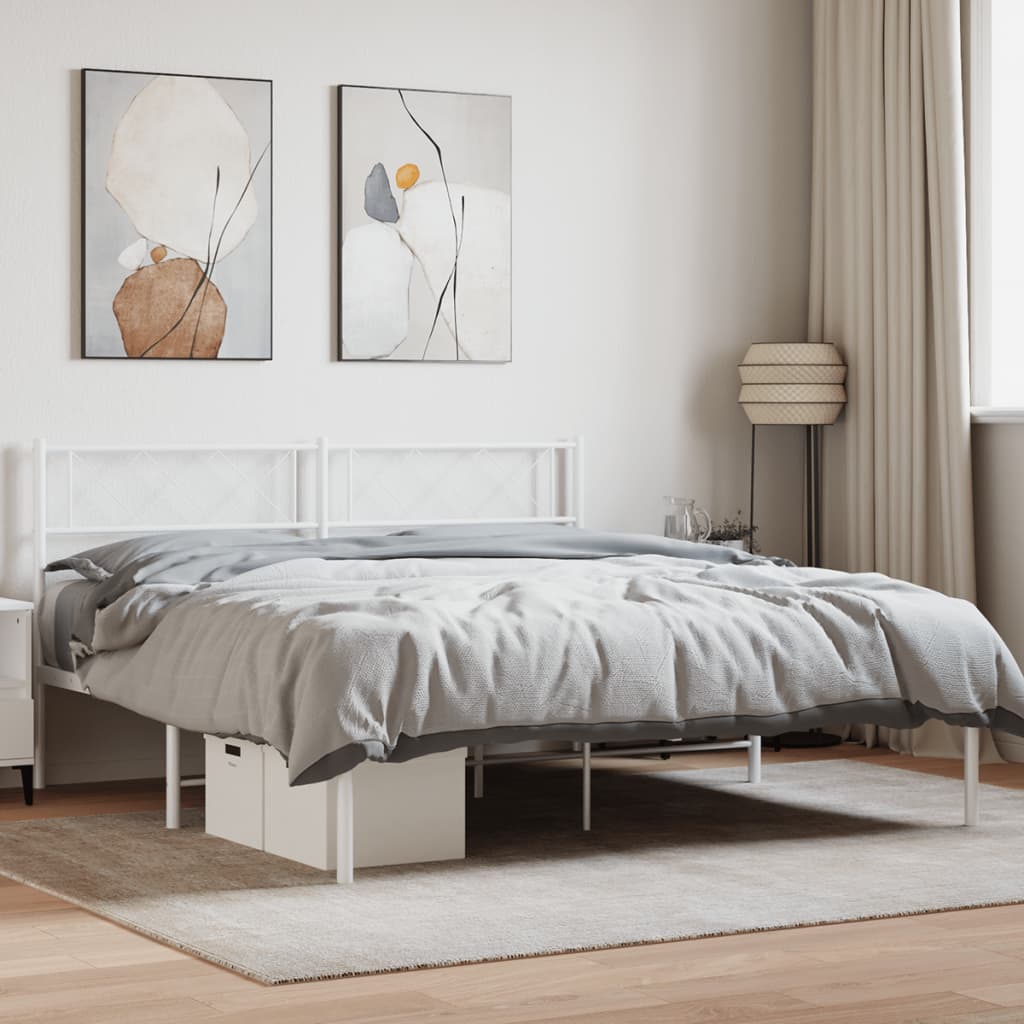 Metal Bed Frame without Mattress with Headboard White 135x190 cm