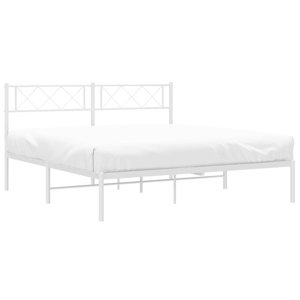 Metal Bed Frame without Mattress with Headboard White 150x200 cm