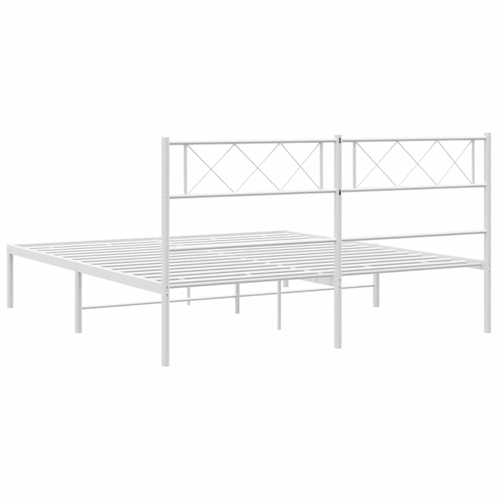 Metal Bed Frame without Mattress with Headboard White 150x200 cm