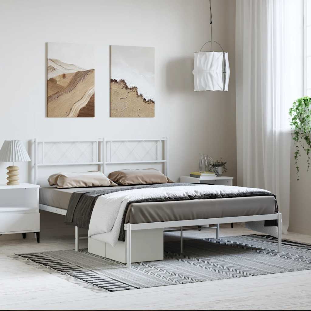 Metal Bed Frame without Mattress with Headboard White 150x200 cm
