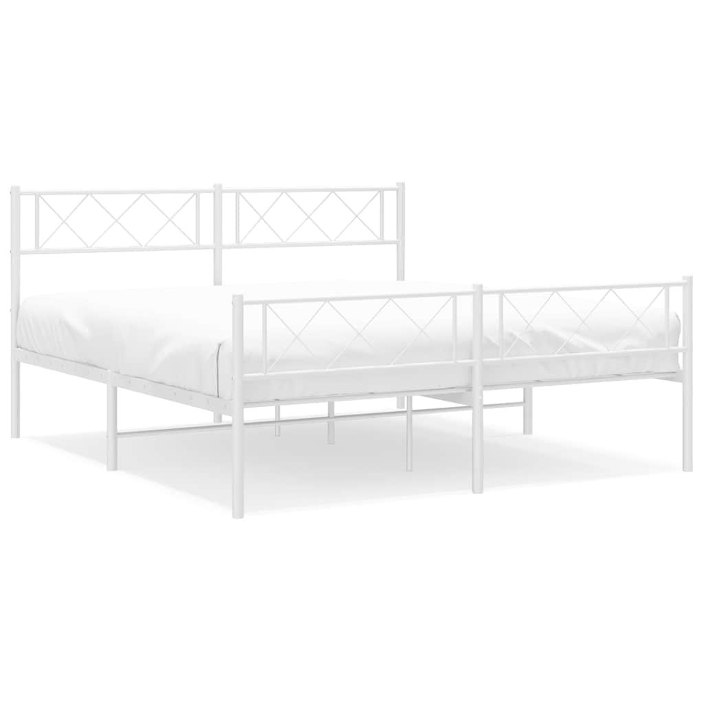 Metal Bed Frame without Mattress with Footboard White 150x200 cm