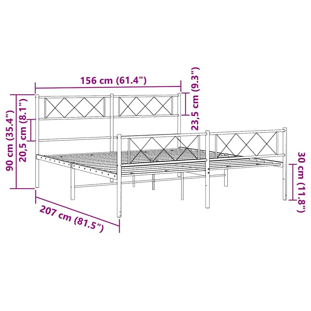 Metal Bed Frame without Mattress with Footboard White 150x200 cm