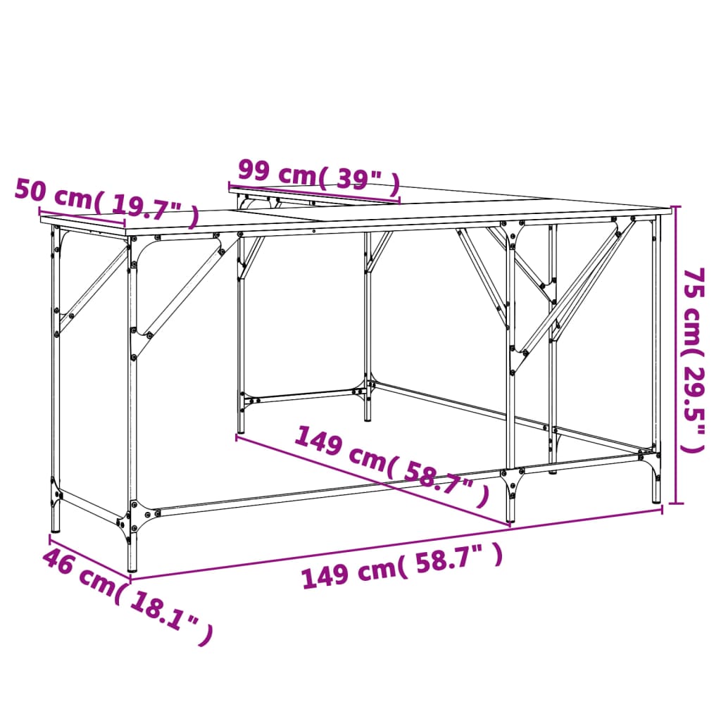 Desk Black 149x149x75 cm Engineered Wood