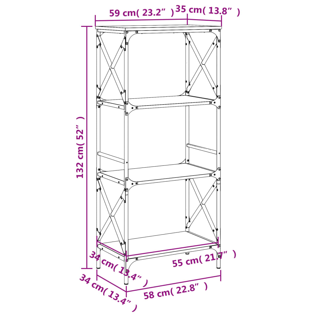 Bookcase 4-Tier Black 59x35x132 cm Engineered Wood