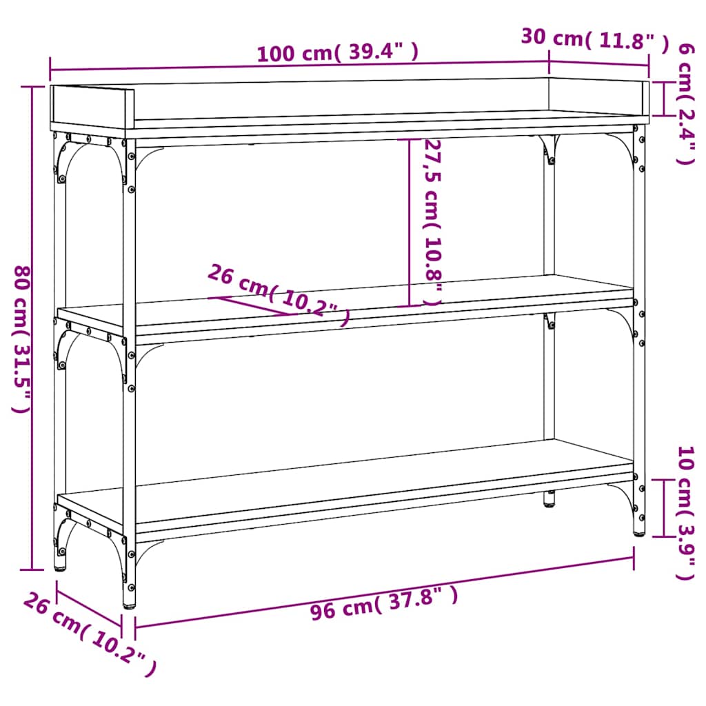 Console Table with Shelves Black 100x30x80 cm