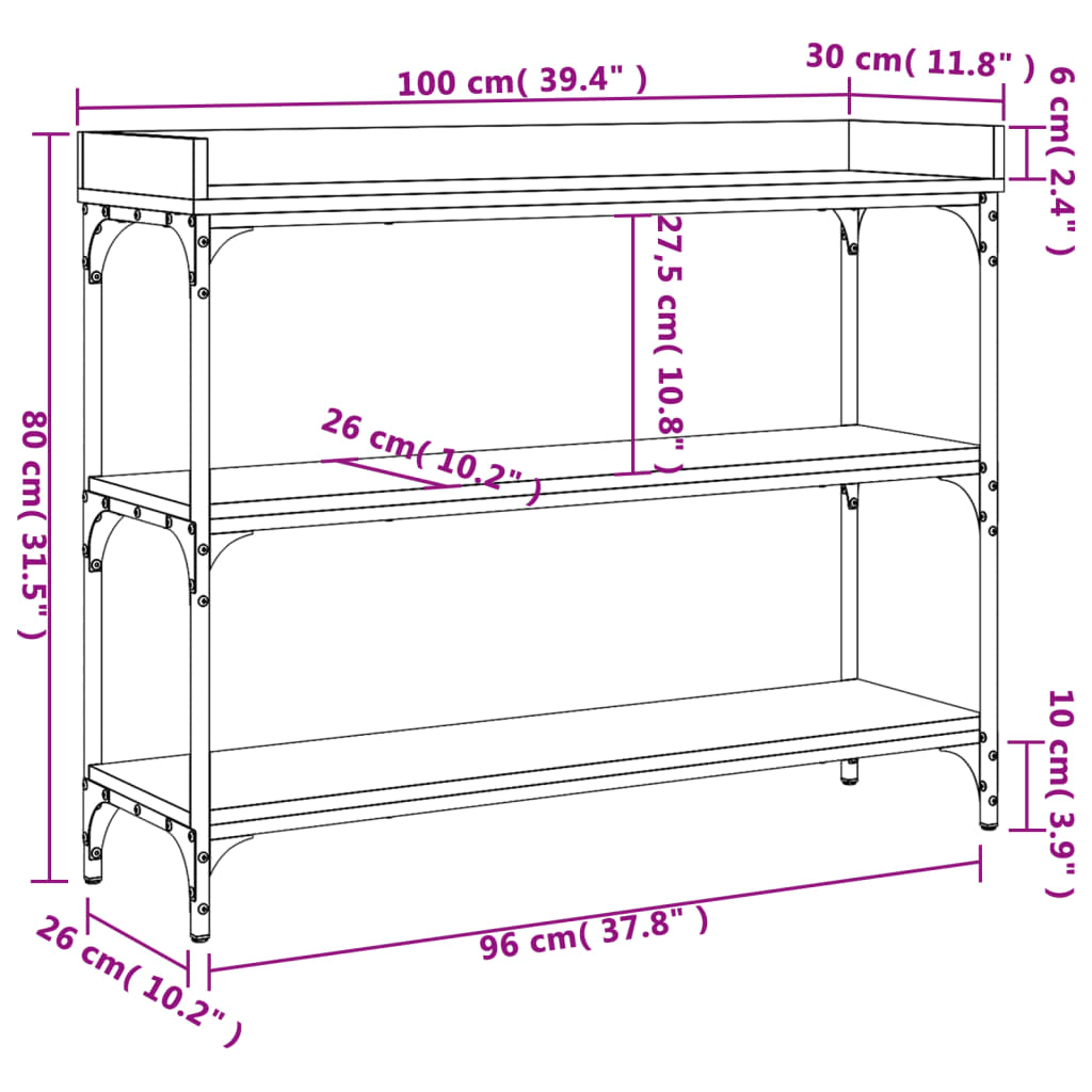 Console Table with Shelves Black 100x30x80 cm