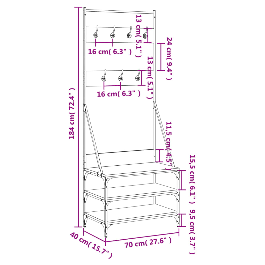 Clothes Rack with Shoe Storage Black 70x40x184 cm