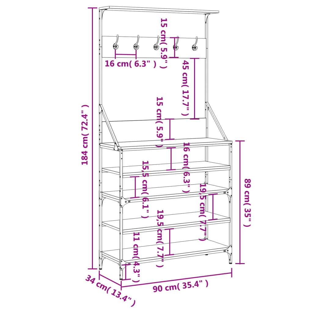 Clothes Rack with Shoe Storage Black 90x34x184 cm