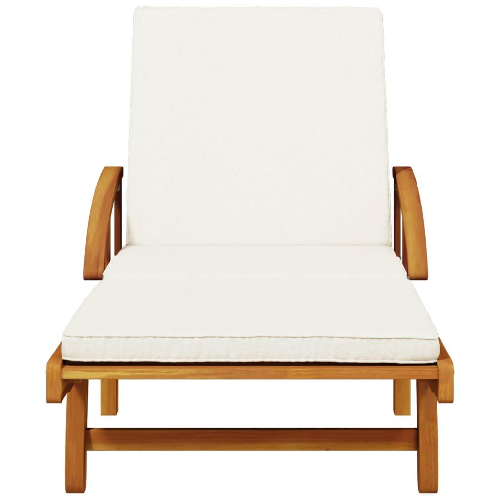 Sun Lounger with Cushion and Table Solid Wood Acacia