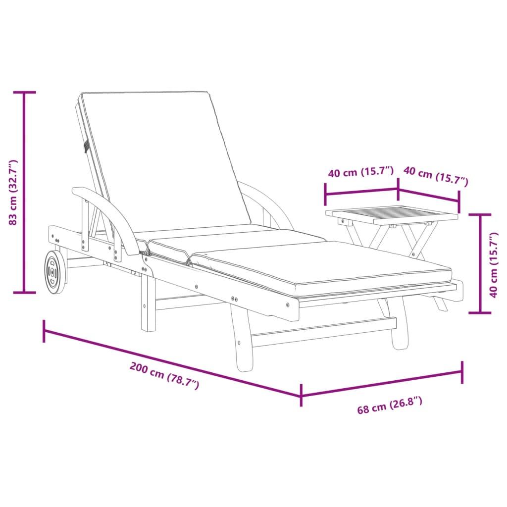 Sun Lounger with Cushion and Table Solid Wood Acacia