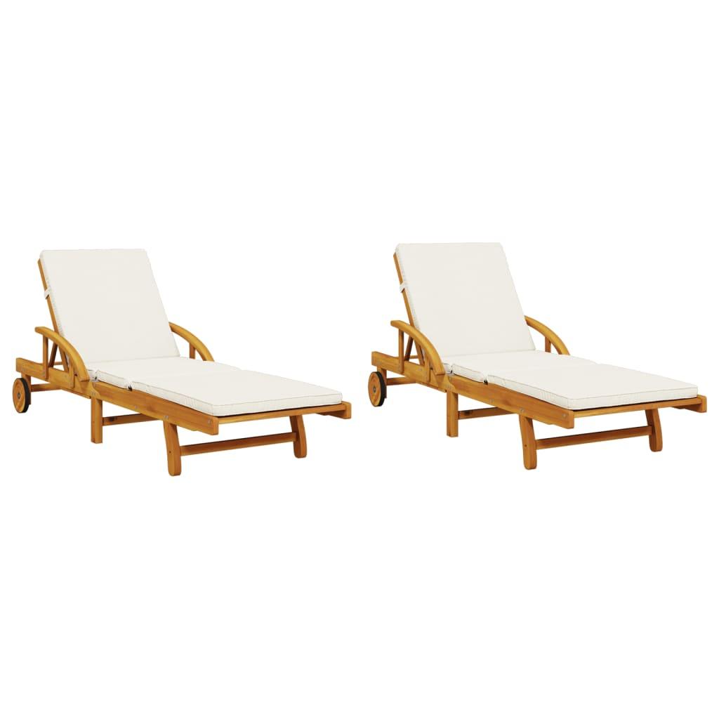 Sun Loungers 2 pcs with Table Solid Wood Acacia