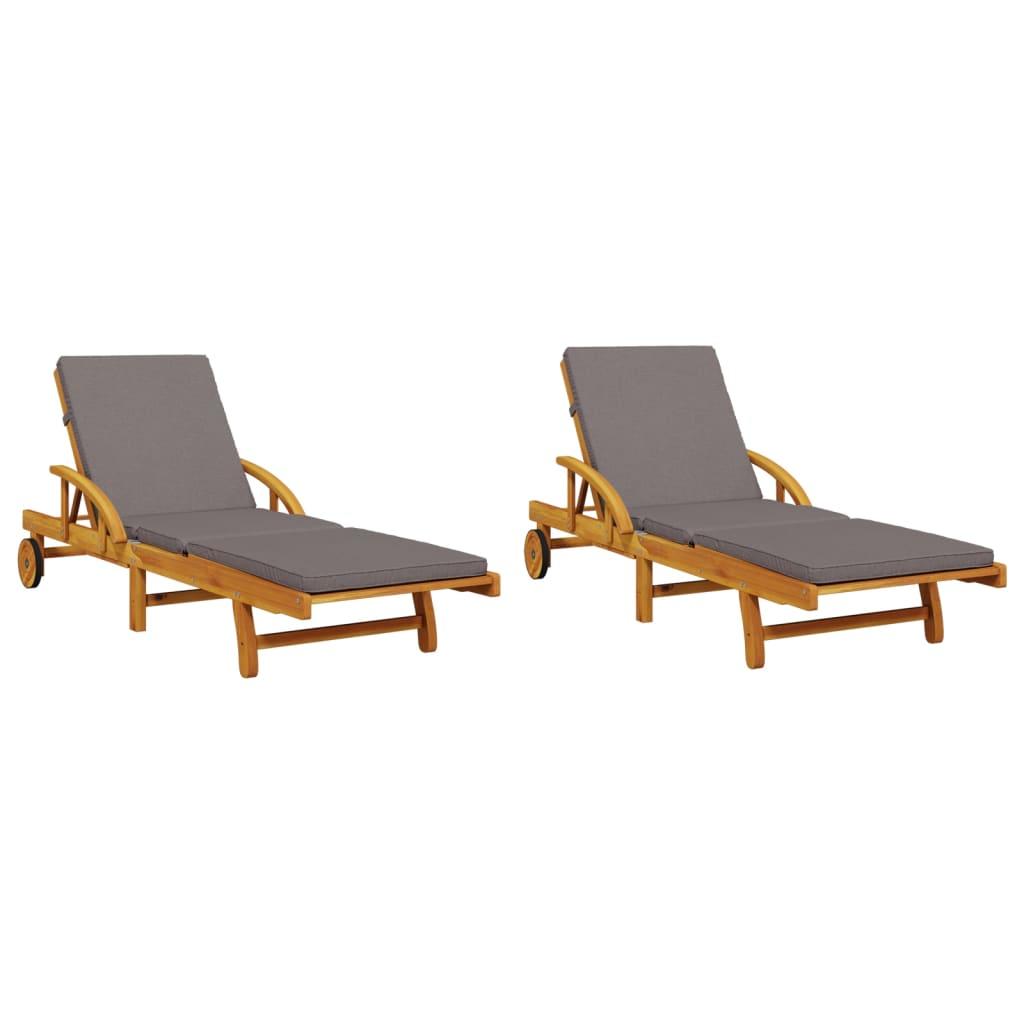 Sun Loungers 2 pcs with Cushions 200x68x83 cm Solid Wood Acacia