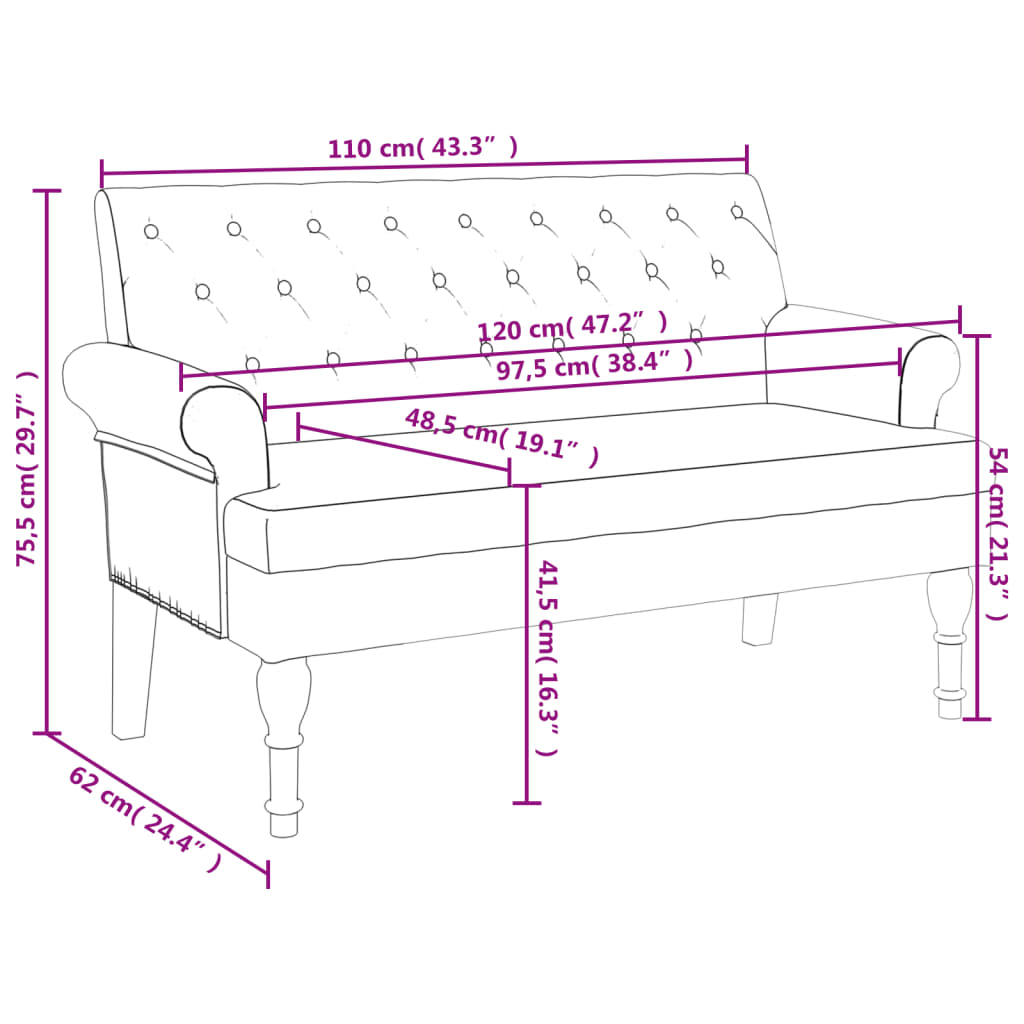 Bench with Backrest 120x62x75.5 cm Linen