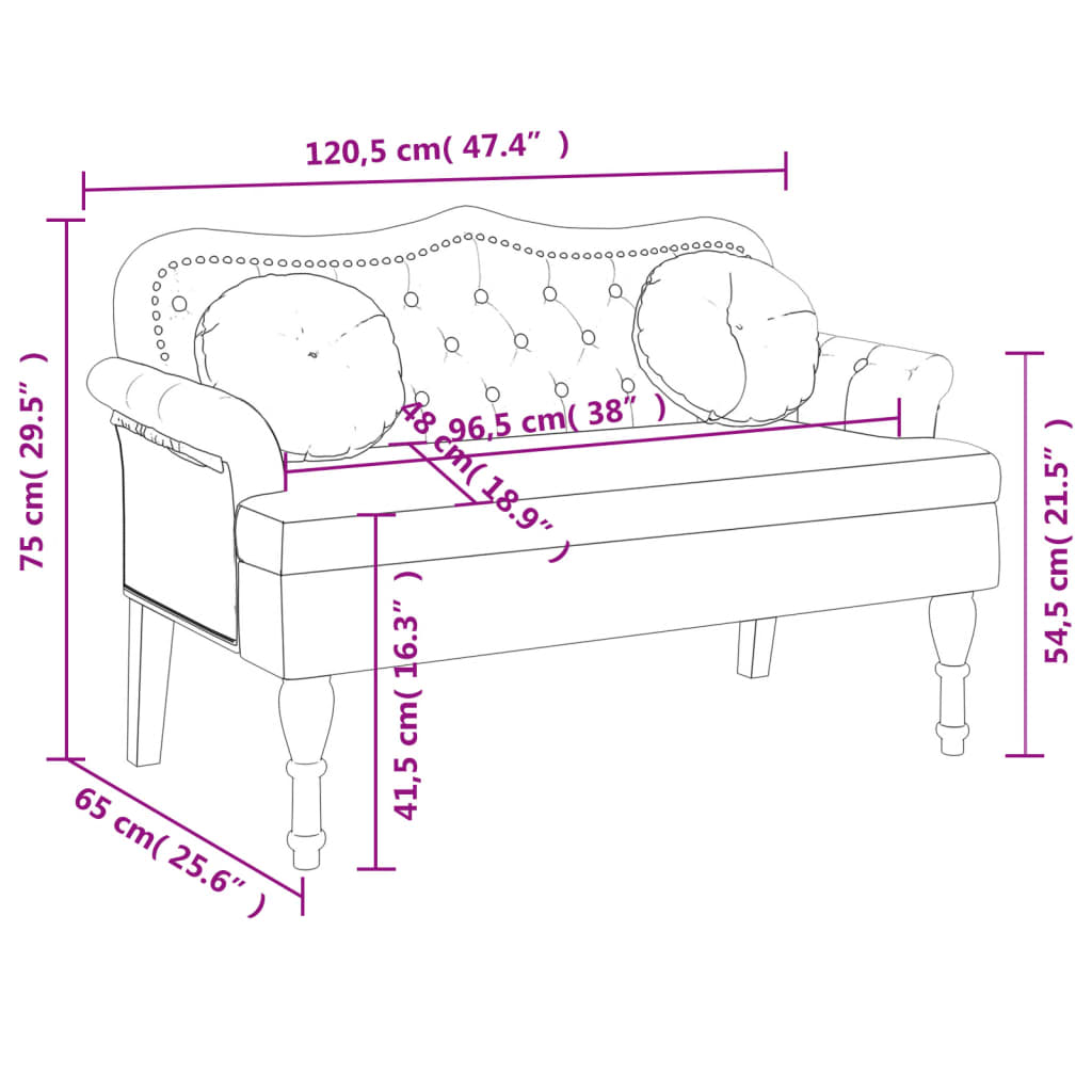 Bench with Cushions Cream 120.5x65x75 cm Velvet