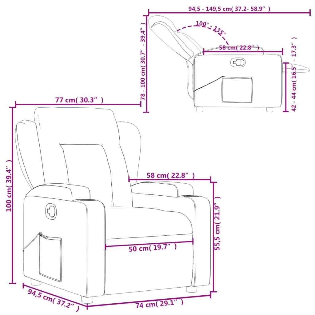 Recliner Chair Light Grey Fabric