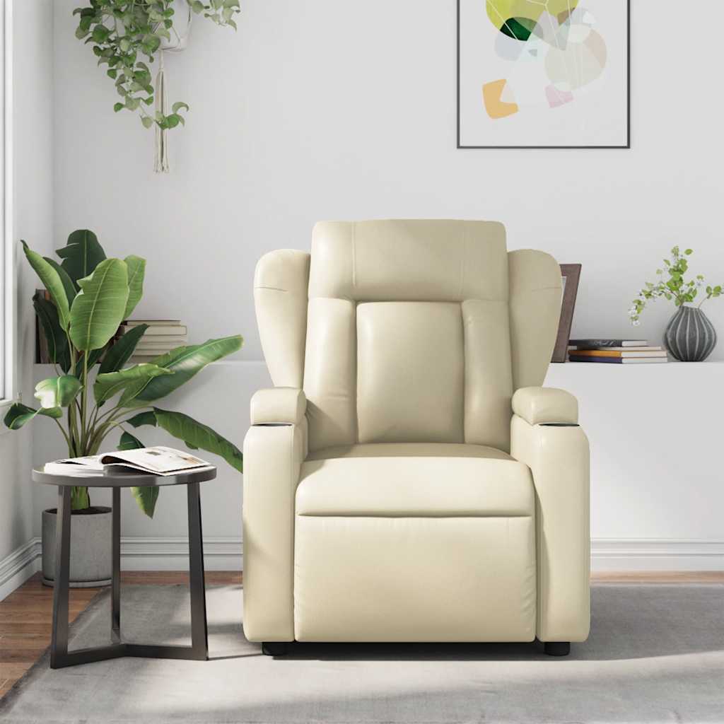 Massage Recliner Chair Cream Faux Leather